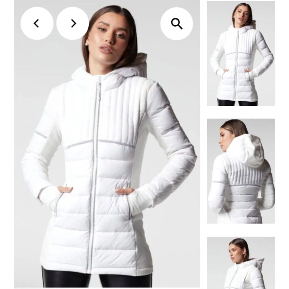 NWT 189 Blanc Noir Reflective Inset Feather Weight Parka Coat Jacket S White IR